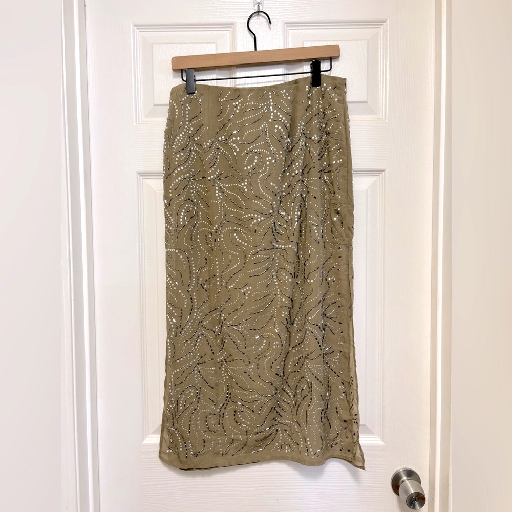 NWT H&M EDITION Embellished Rhinestone Skirt in Khaki Green - Picture 9 of 11